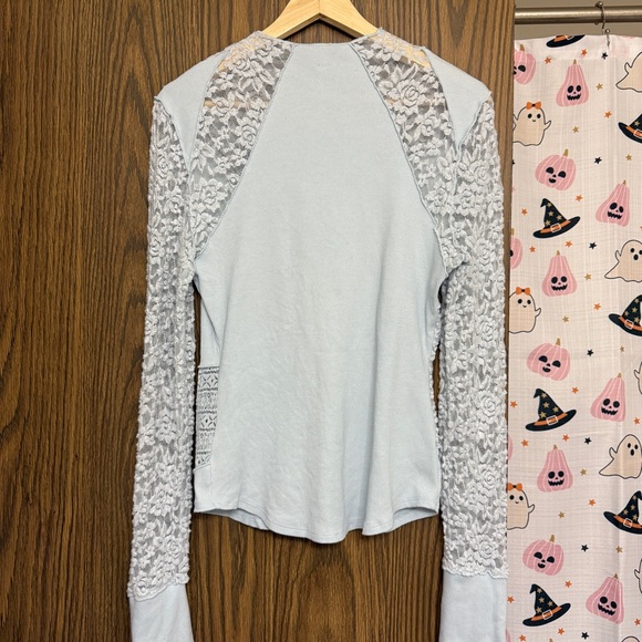 Free People First Frost Layering Lace Y2K Patchwork Slit Long Sleeve Fairy Top L - Picture 9 of 13